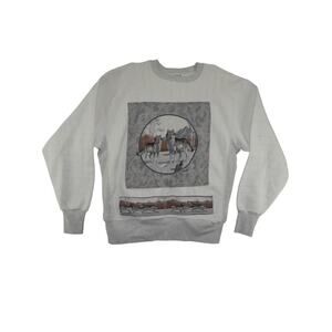 Vintage Wolf Wildlife Graphic Patch Crewneck Sweatshirt XXL USA Made